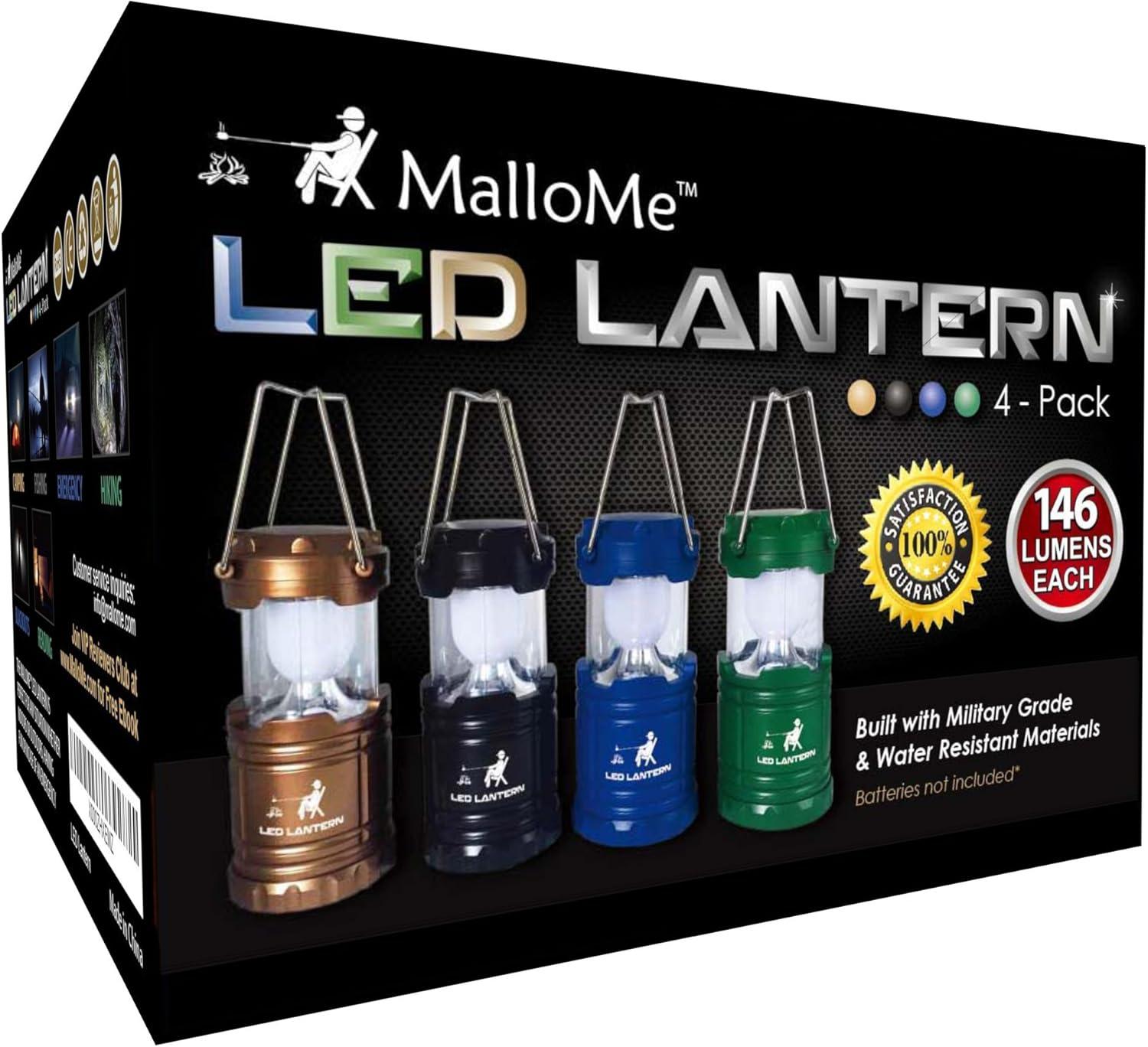 imageMalloMe Camping Lantern Multicolor 4 Pack Lanterns for Power Outages Camping Lights for Tent Hanging Camp Light Tent Lamp Emergency Battery Powered LED Lantern Rechargeable Batteries Not Included4 Colors