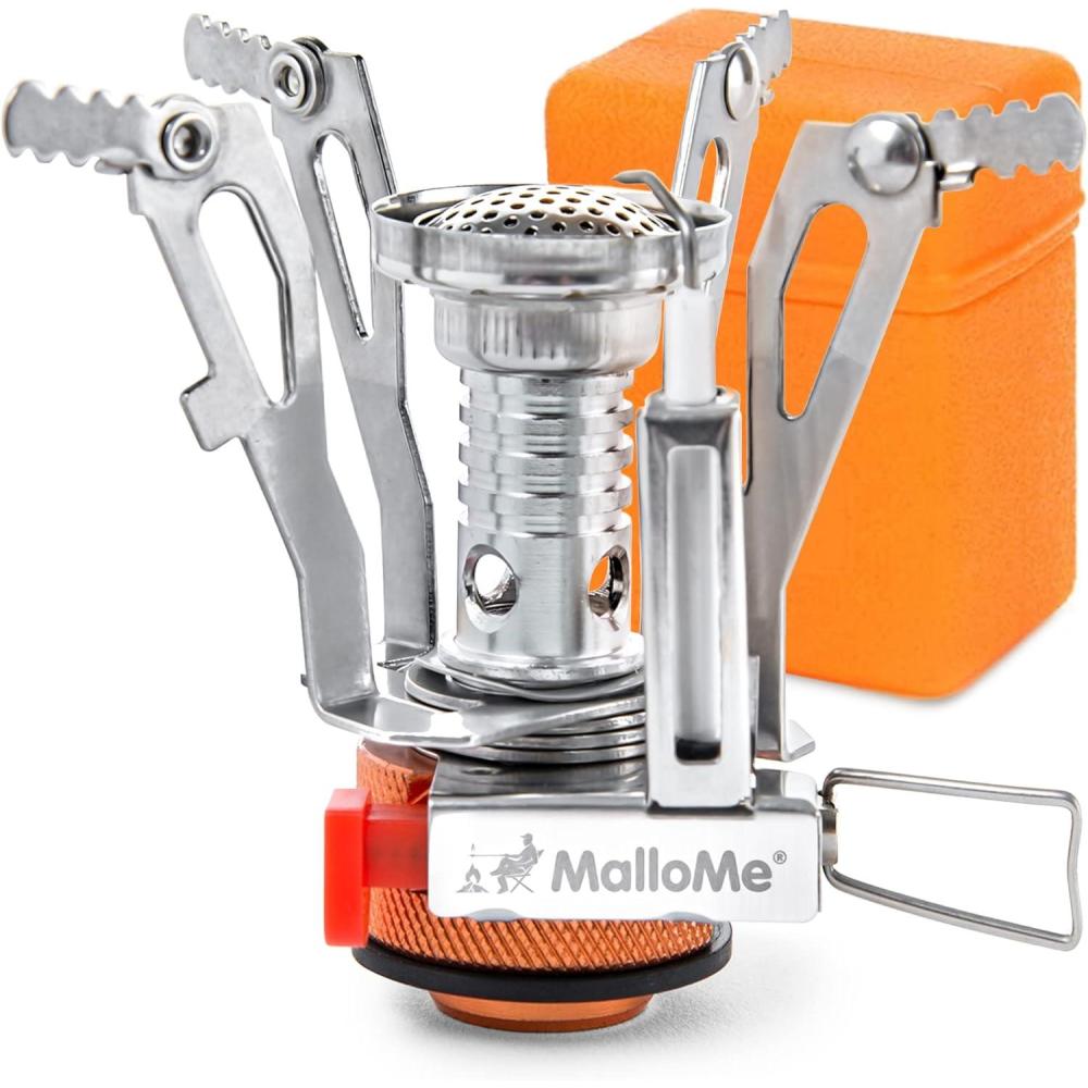 imageMalloMe Backpacking Stove  Portable Camping Stove  Small Backpack Camp Single Burner for Propane Butane Isobutane Fuel Canister  Mini Pocket Rocket Jet Boiler for Hiking ampamp Gas Cooking