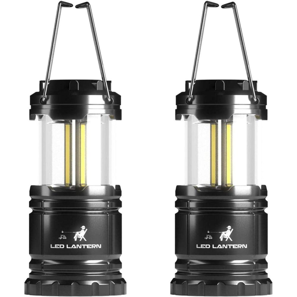 imageMalloMe LED Camping Lantern Flashlights 2 Pack ampamp 4 Pack  Super Bright  350 Lumen Portable Outdoor Lights Black Collapsible2 Pack