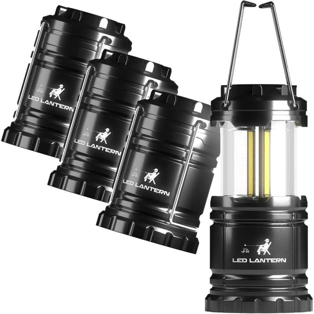 imageMalloMe LED Camping Lantern Flashlights 2 Pack ampamp 4 Pack  Super Bright  350 Lumen Portable Outdoor Lights Black Collapsible4 Pack