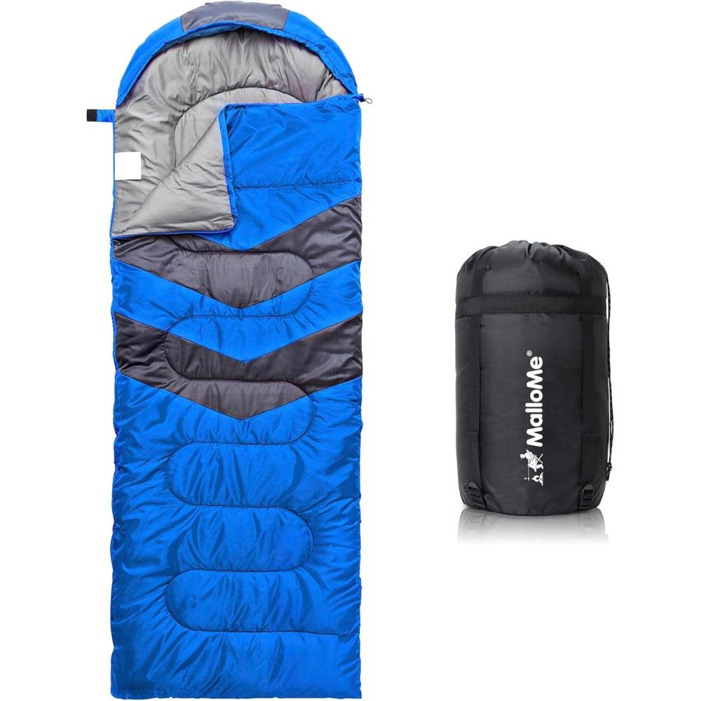imageMalloMe Sleeping Bags for Adults Cold Weather ampamp Warm  Backpacking Camping Sleeping Bag for Kids 1012 Girls Boys  Lightweight Compact Camping Essentials Gear Accessories Hiking Sleep Must Haves6090F Warm Weather  Blue