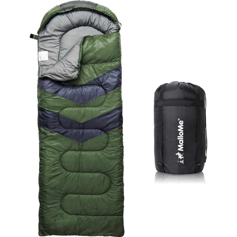 imageMalloMe Sleeping Bags for Adults Cold Weather ampamp Warm  Backpacking Camping Sleeping Bag for Kids 1012 Girls Boys  Lightweight Compact Camping Essentials Gear Accessories Hiking Sleep Must Haves3265F Plush Comfort  Green