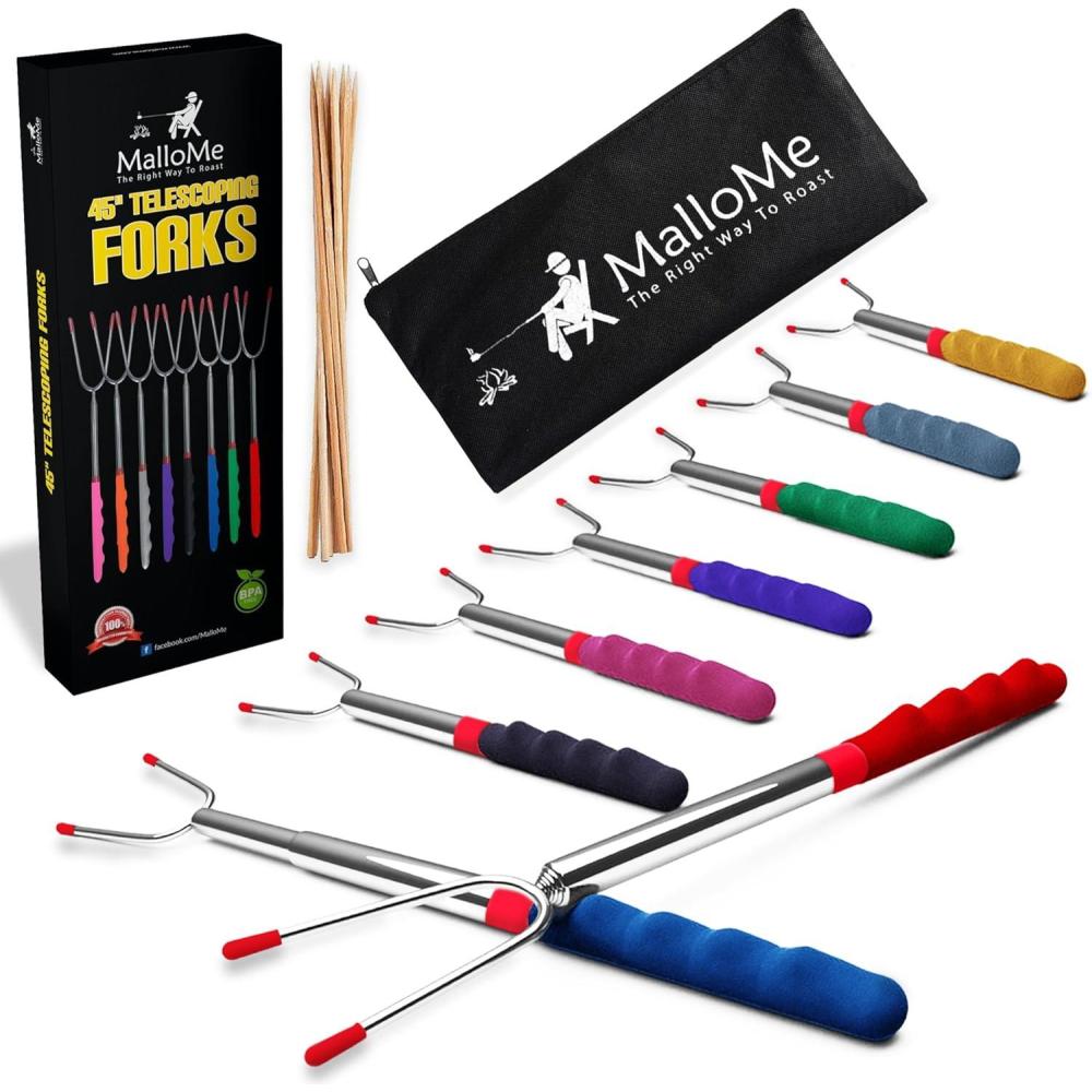 imageMalloMe Smores Sticks for Fire Pit Extra Long  Marshmallow Roasting Sticks Smores Kit Smore Skewers Hot Dog Fork Campfire Cooking Equipment Camping Essentials Outdoor Campfire Accessories 45quot8PackSet of 8