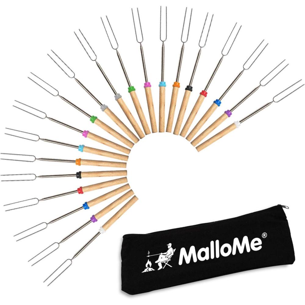 imageMalloMe Smores Sticks for Fire Pit Long  Marshmallow Roasting Sticks Smores Kit  Smore Skewers Hot Dog Fork Campfire Cooking Equipment Camping Essentials Smores Gear Outdoor Accessories 32quot 5 Pack20FORKSET