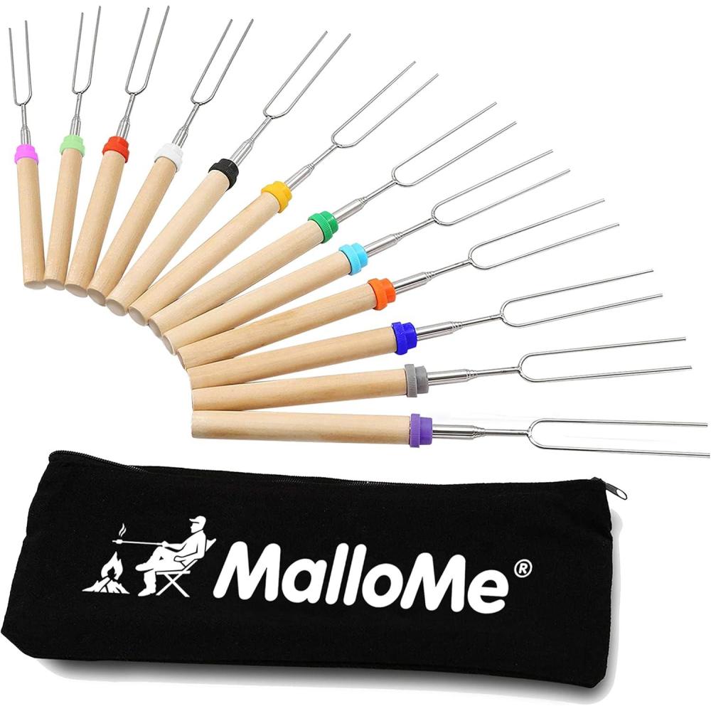 imageMalloMe Smores Sticks for Fire Pit Long  Marshmallow Roasting Sticks Smores Kit  Smore Skewers Hot Dog Fork Campfire Cooking Equipment Camping Essentials Smores Gear Outdoor Accessories 32quot 5 Pack12 Fork Set w Storage Bag
