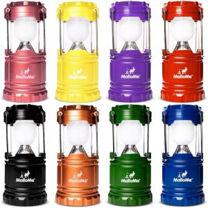 MalloMe Camping Lantern Multicolor 4 Pack Lanterns for Power Outages, Camping Lights for Tent Hanging, Camp Light Tent Lamp Emergency Battery Powered LED Lantern (Rechargeable Batteries Not Included)(8 Colors)