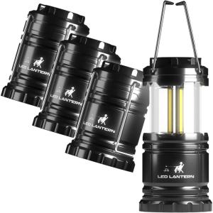 MalloMe LED Camping Lantern Flashlights 2 Pack & 4 Pack – Super Bright – 350 Lumen Portable Outdoor Lights (Black, Collapsible)(4 Pack)
