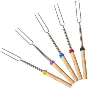 MalloMe Smores Sticks for Fire Pit Long – Marshmallow Roasting Sticks Smores Kit – Smore Skewers Hot Dog Fork Campfire Cooking Equipment, Camping Essentials S’mores Gear Outdoor Accessories 32″ 5 Pack(5 Fork Set (Forks Only))