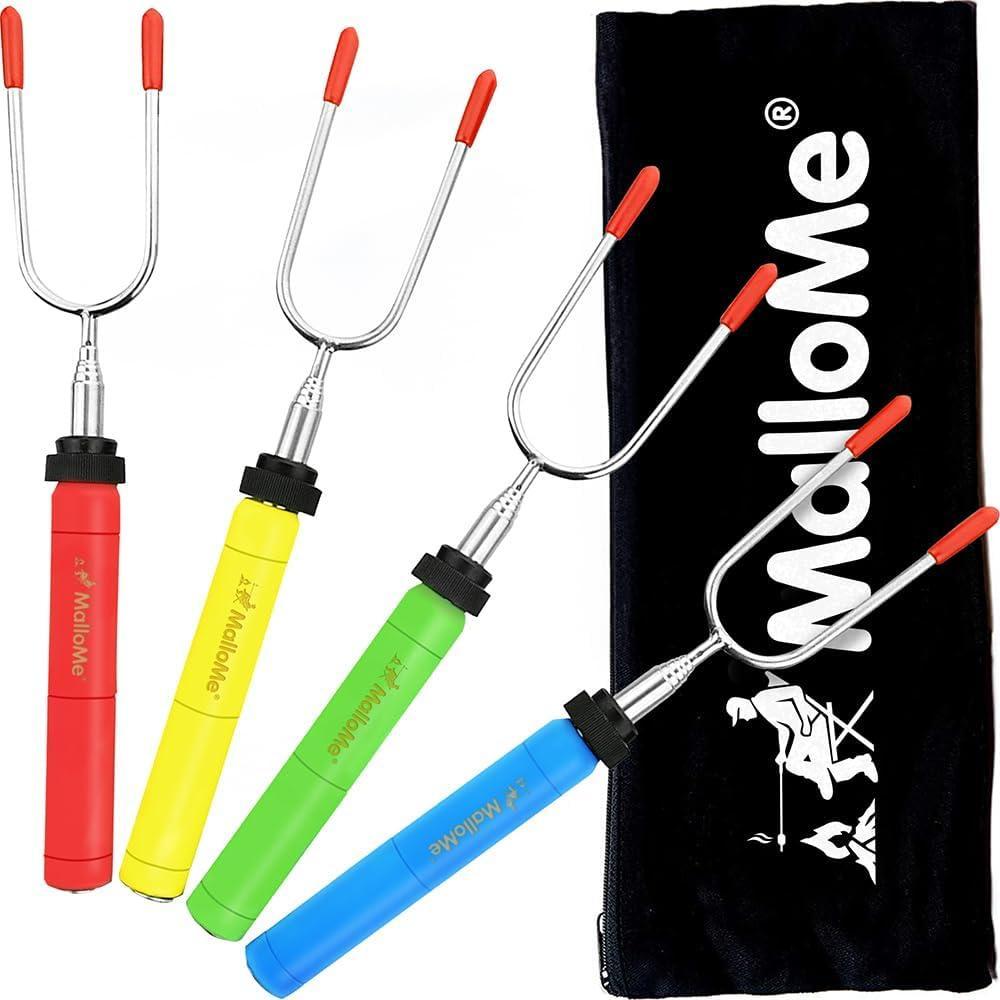 imageMalloMe Smores Sticks for Fire PitRotating 34 inch Marshmallow Roasting Sticks Smores Kit Outdoor Accessories for Campfire Smore Skewers Hot Dog Fork Camping Essentials Bonfire Gear Long 10 PackSet of 4