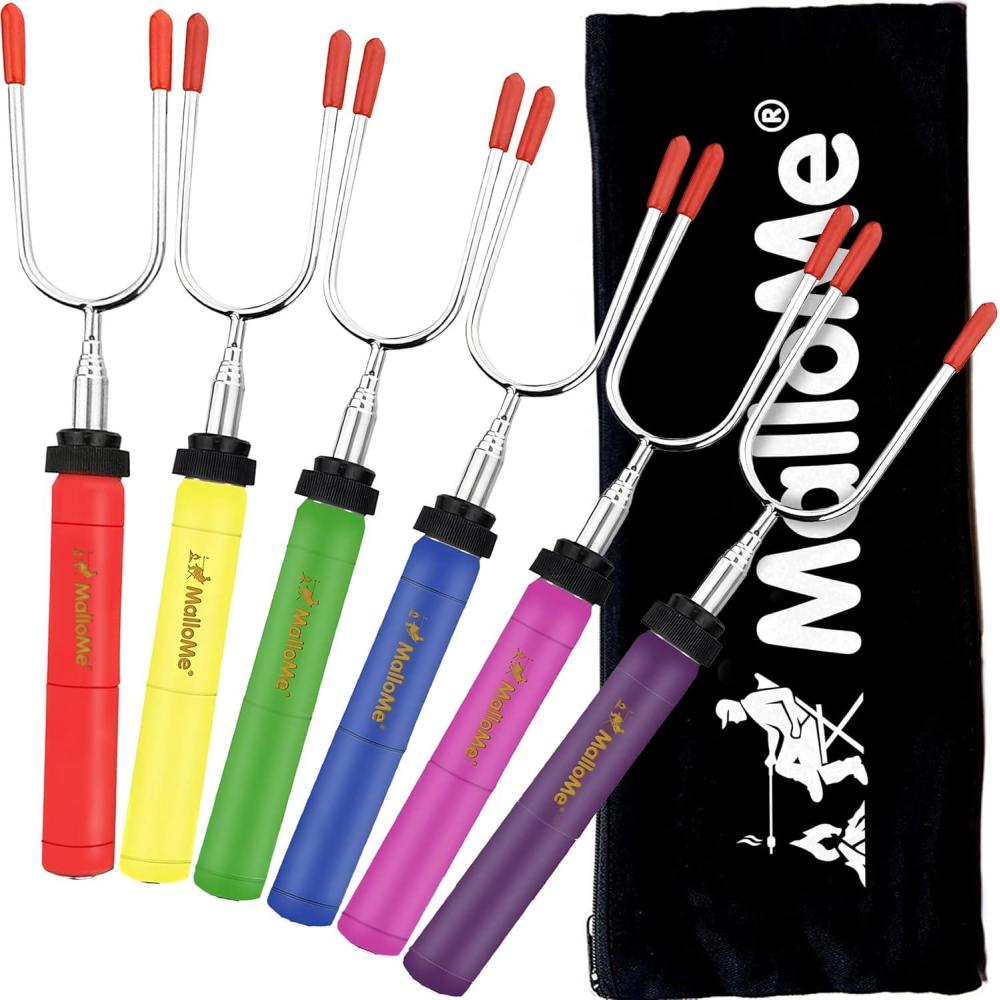 imageMalloMe Smores Sticks for Fire PitRotating 34 inch Marshmallow Roasting Sticks Smores Kit Outdoor Accessories for Campfire Smore Skewers Hot Dog Fork Camping Essentials Bonfire Gear Long 10 PackSet of 6