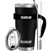 imageMalloMe BEARCLAW Insulated Tumbler With Handle ampamp Straw  Stainless Steel Tumblers Coffee Travel Mug  Reusable Insulated Cup for Water with Brush 2 Lids ampamp Straws  SplashProof 30 Oz Black