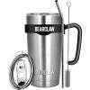 imageMalloMe BEARCLAW Insulated Tumbler With Handle ampamp Straw  Stainless Steel Tumblers Coffee Travel Mug  Reusable Insulated Cup for Water with Brush 2 Lids ampamp Straws  SplashProof 20 Oz Silver