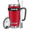imageMalloMe BEARCLAW Insulated Tumbler With Handle ampamp Straw  Stainless Steel Tumblers Coffee Travel Mug  Reusable Insulated Cup for Water with Brush 2 Lids ampamp Straws  SplashProof 20 Oz Ruby Red