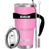 imageMalloMe BEARCLAW Insulated Tumbler With Handle ampamp Straw  Stainless Steel Tumblers Coffee Travel Mug  Reusable Insulated Cup for Water with Brush 2 Lids ampamp Straws  SplashProof 30 Oz Blossom Pink