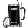 imageMalloMe BEARCLAW Insulated Tumbler With Handle ampamp Straw  Stainless Steel Tumblers Coffee Travel Mug  Reusable Insulated Cup for Water with Brush 2 Lids ampamp Straws  SplashProof 20 Oz Black