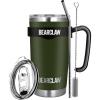 imageMalloMe BEARCLAW Insulated Tumbler With Handle ampamp Straw  Stainless Steel Tumblers Coffee Travel Mug  Reusable Insulated Cup for Water with Brush 2 Lids ampamp Straws  SplashProof 20 Oz Army Green