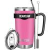 imageMalloMe BEARCLAW Insulated Tumbler With Handle ampamp Straw  Stainless Steel Tumblers Coffee Travel Mug  Reusable Insulated Cup for Water with Brush 2 Lids ampamp Straws  SplashProof 20 Oz Blossom Pink