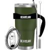 imageMalloMe BEARCLAW Insulated Tumbler With Handle ampamp Straw  Stainless Steel Tumblers Coffee Travel Mug  Reusable Insulated Cup for Water with Brush 2 Lids ampamp Straws  SplashProof 30 Oz Army Green