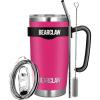 imageMalloMe BEARCLAW Insulated Tumbler With Handle ampamp Straw  Stainless Steel Tumblers Coffee Travel Mug  Reusable Insulated Cup for Water with Brush 2 Lids ampamp Straws  SplashProof 20 Oz Cupcake Pink