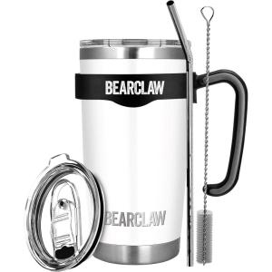 MalloMe BEARCLAW Stainless Steel Tumbler – 24 Hours Cold Water 6 Hour Hot Coffee Vacuum Insulated Mug Cup Set, Snow White 30 oz