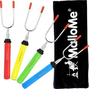 MalloMe Smores Sticks for Fire Pit-Rotating 34 inch Marshmallow Roasting Sticks Smores Kit Outdoor -Accessories for Campfire- Smore Skewers Hot Dog Fork, Camping Essentials Bonfire Gear Long (10 Pack)(Set of 4)