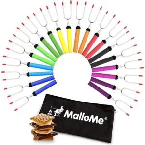 MalloMe Smores Sticks for Fire Pit-Rotating 34 inch Marshmallow Roasting Sticks Smores Kit Outdoor -Accessories for Campfire- Smore Skewers Hot Dog Fork, Camping Essentials Bonfire Gear Long (10 Pack)(Set of 20)