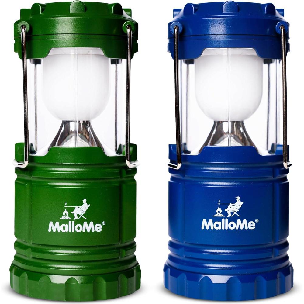 imageMalloMe Camping Lantern Green Blue 2 Pack Lanterns for Power Outages Camping Lights for Tent Hanging Camp Light Tent Lamp Emergency Battery Powered LED Lantern Rechargeable Batteries Not IncludedGreen  Blue