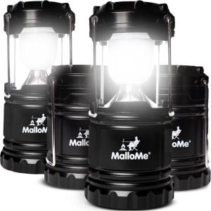 MalloMe Camping Lantern Green Blue 2 Pack Lanterns for Power Outages, Camping Lights for Tent Hanging, Camp Light Tent Lamp Emergency Battery Powered LED Lantern (Rechargeable Batteries Not Included)(4 Black)