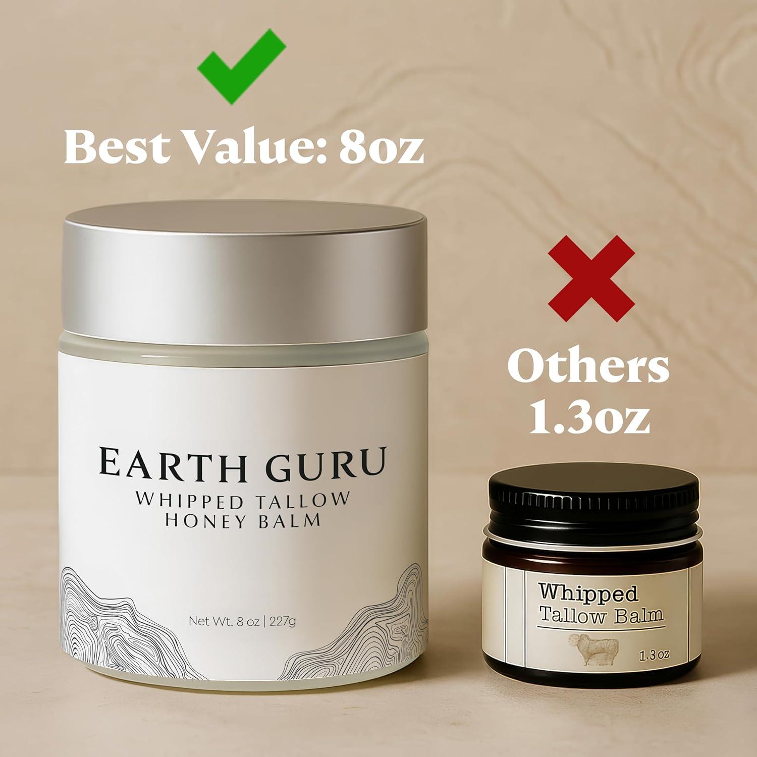 imageEarth Guru XL 8 OZ Whipped Beef Tallow for Skin100 Natural Beef Tallow and Honey Balm Face Moisturizer ampamp Body Lotion Cream GrassFed ampamp Finished Sebo De Res Para La Cara Organic Olive Oil ManukaUnscented