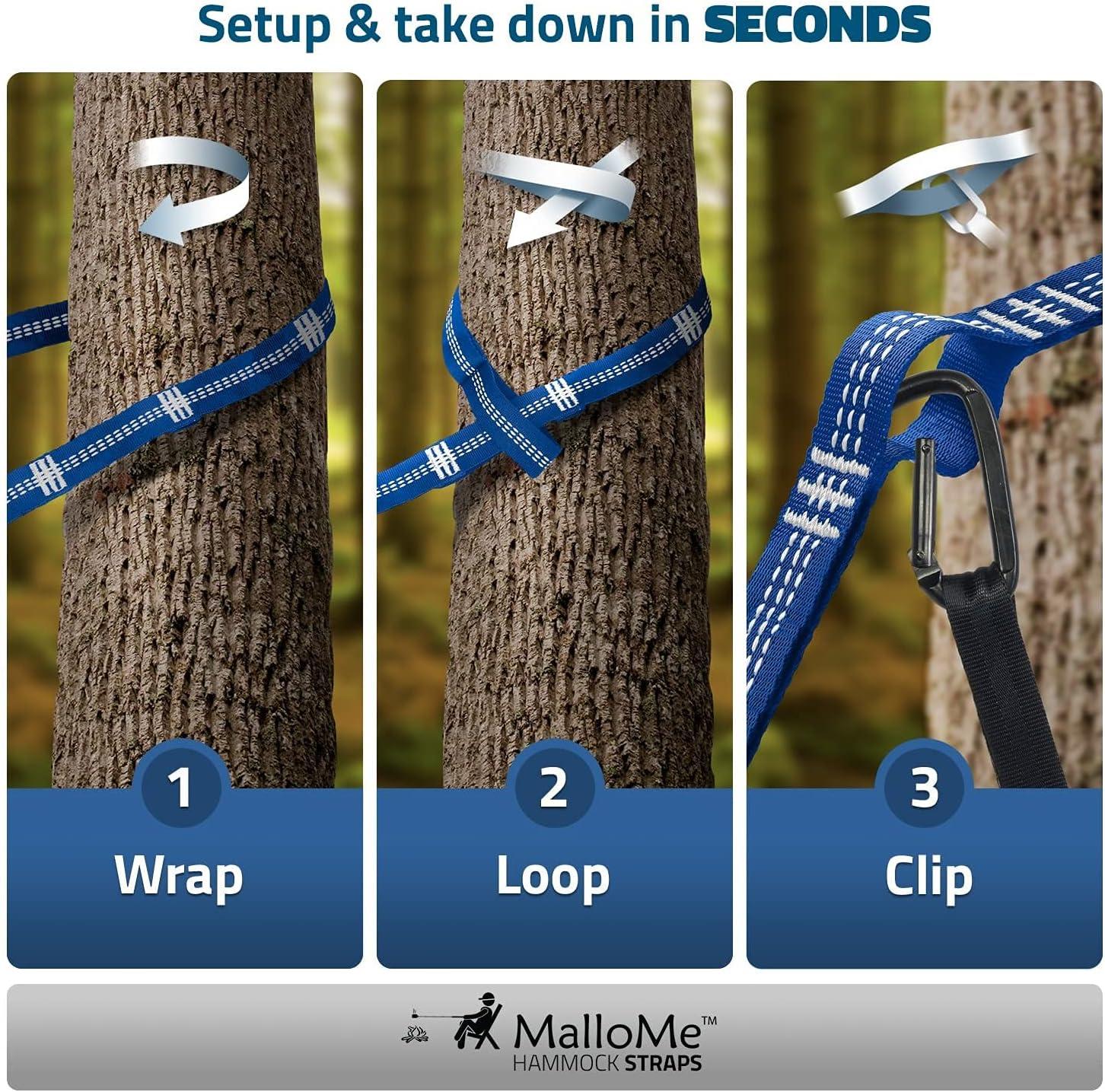 image:imageMalloMe XL Hammock Straps Hammock Tree Straps Set 2 Strap Included 500 lbs Each 26 Loops amp 100 No Stretch Suspension System Kit Camping Hammocks Accessories Carabiners NOT Included Blue