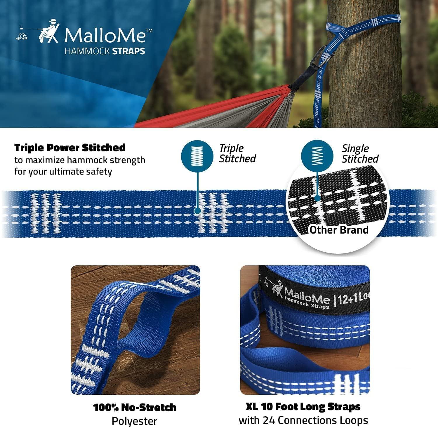 image:imageMalloMe XL Hammock Straps Hammock Tree Straps Set 2 Strap Included 500 lbs Each 26 Loops amp 100 No Stretch Suspension System Kit Camping Hammocks Accessories Carabiners NOT Included Blue