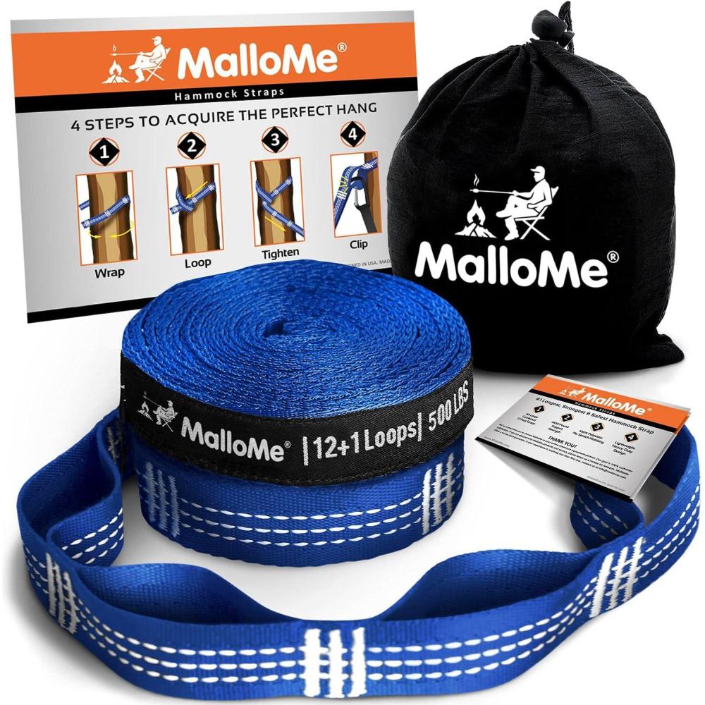 image:imageMalloMe XL Hammock Straps Hammock Tree Straps Set 2 Strap Included 500 lbs Each 26 Loops amp 100 No Stretch Suspension System Kit Camping Hammocks Accessories Carabiners NOT Included Blue