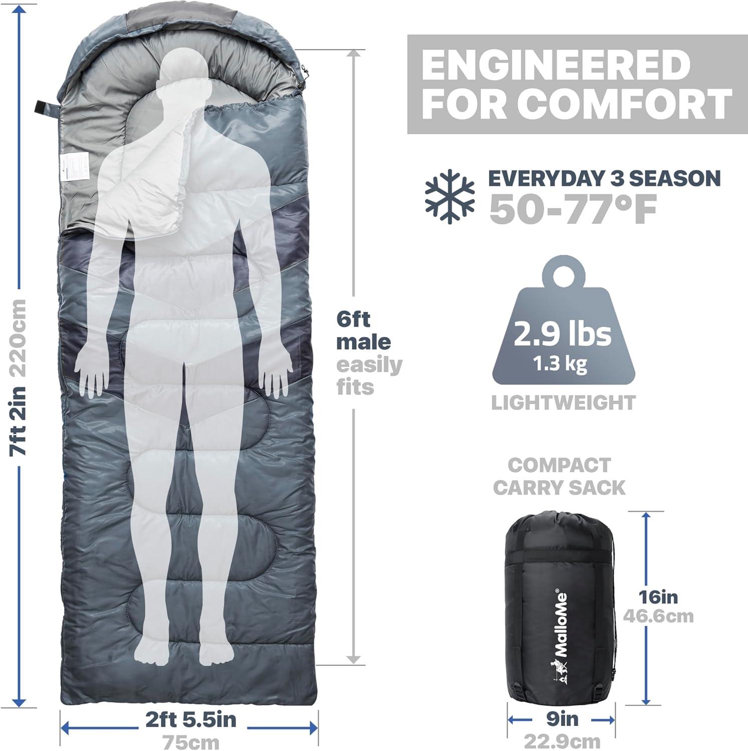 image:imageMalloMe Sleeping Bags for Adults Cold Weather amp Warm Backpacking Camping Sleeping Bag for Kids 1012 Girls Boys Lightweight Compact Camping Essentials Gear Accessories Hiking Sleep Must HavesMountain Gray