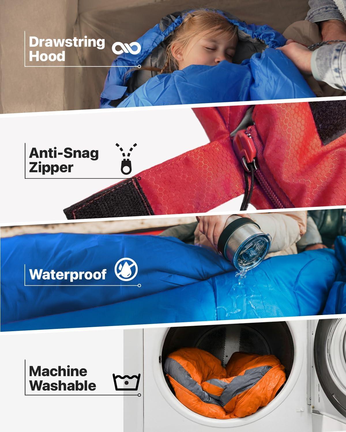 image:imageMalloMe Sleeping Bags for Adults Cold Weather amp Warm Backpacking Camping Sleeping Bag for Kids 1012 Girls Boys Lightweight Compact Camping Essentials Gear Accessories Hiking Sleep Must HavesMountain Gray