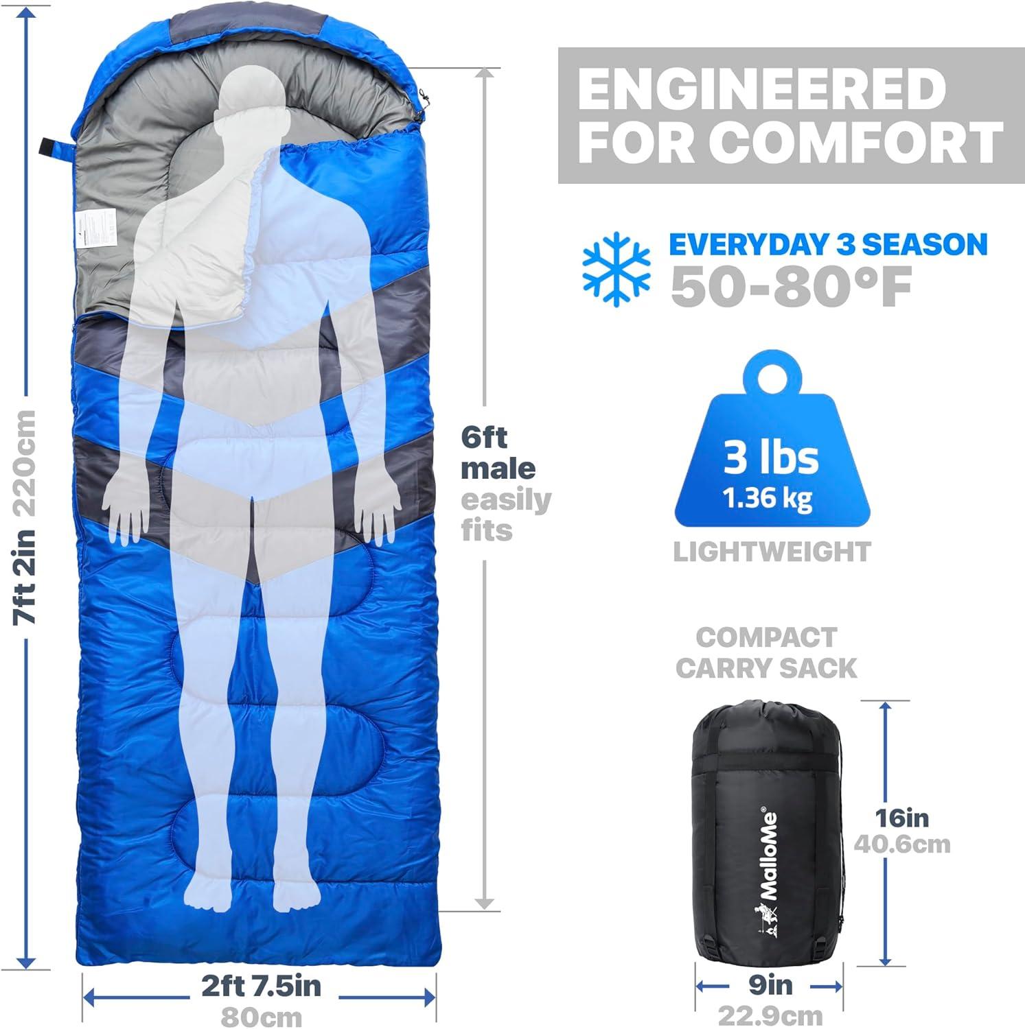 image:imageMalloMe Sleeping Bags for Adults Cold Weather amp Warm Backpacking Camping Sleeping Bag for Kids 1012 Girls Boys Lightweight Compact Camping Essentials Gear Accessories Hiking Sleep Must HavesOcean Blue