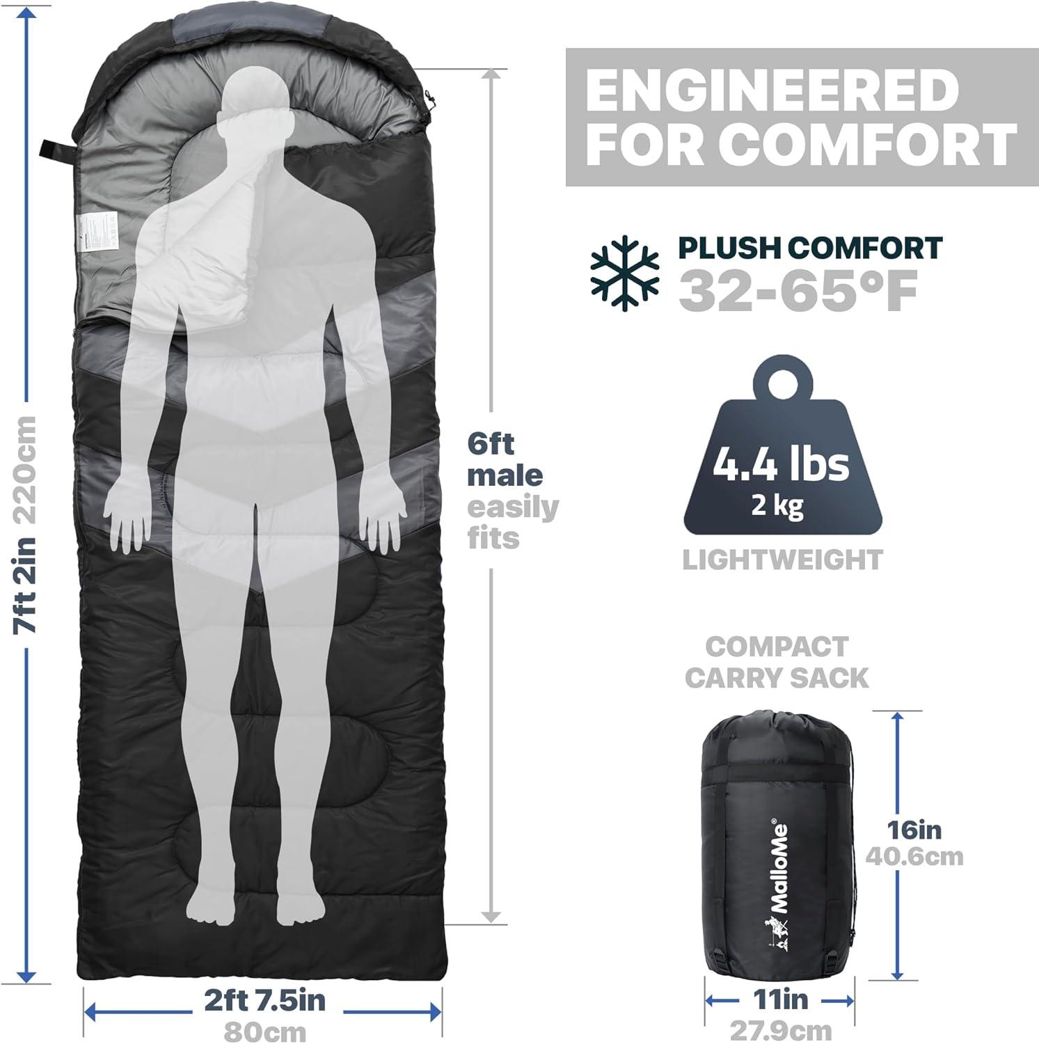 image:imageMalloMe Sleeping Bags for Adults Cold Weather amp Warm Backpacking Camping Sleeping Bag for Kids 1012 Girls Boys Lightweight Compact Camping Essentials Gear Accessories Hiking Sleep Must HavesBlack