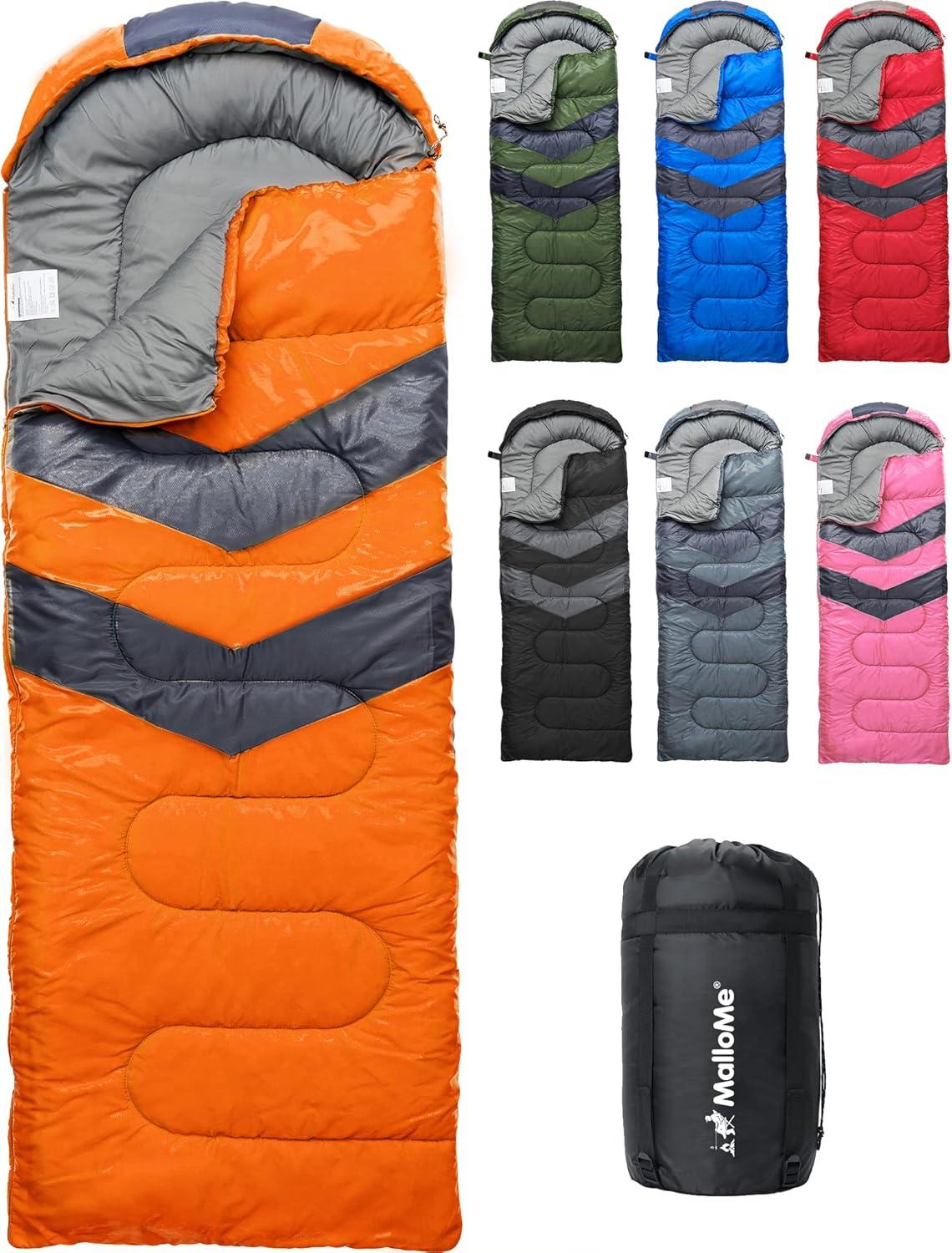 image:imageMalloMe Sleeping Bags for Adults Cold Weather amp Warm Backpacking Camping Sleeping Bag for Kids 1012 Girls Boys Lightweight Compact Camping Essentials Gear Accessories Hiking Sleep Must HavesSunburst Orange