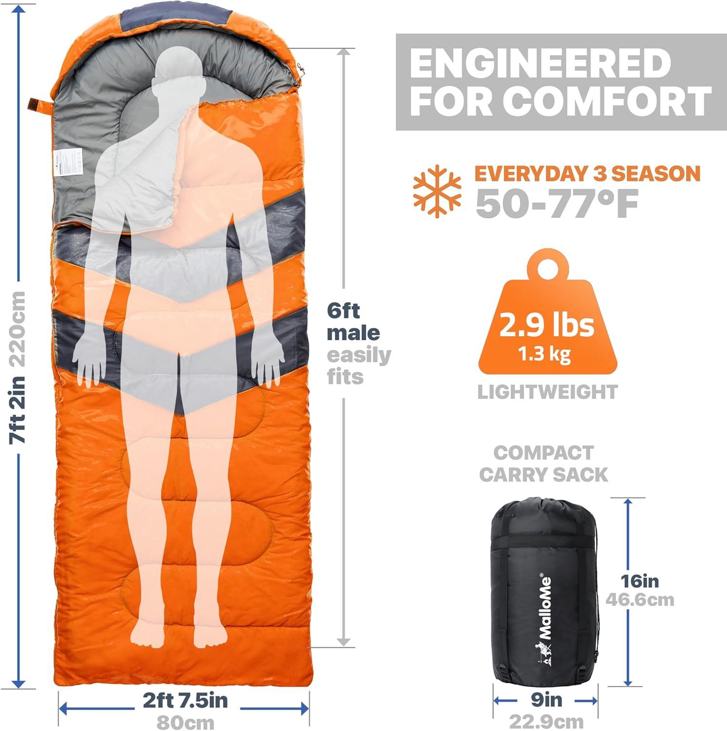 image:imageMalloMe Sleeping Bags for Adults Cold Weather amp Warm Backpacking Camping Sleeping Bag for Kids 1012 Girls Boys Lightweight Compact Camping Essentials Gear Accessories Hiking Sleep Must HavesSunburst Orange