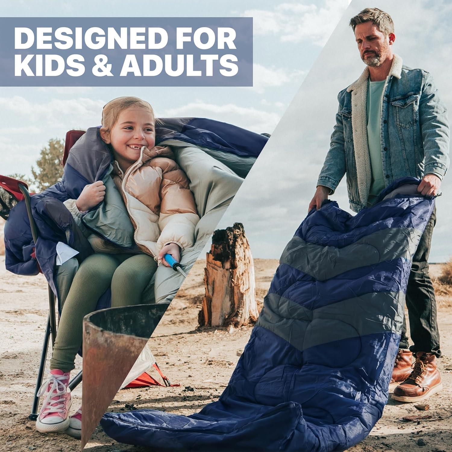 image:imageMalloMe Sleeping Bags for Adults Cold Weather amp Warm Backpacking Camping Sleeping Bag for Kids 1012 Girls Boys Lightweight Compact Camping Essentials Gear Accessories Hiking Sleep Must HavesNavy Blue
