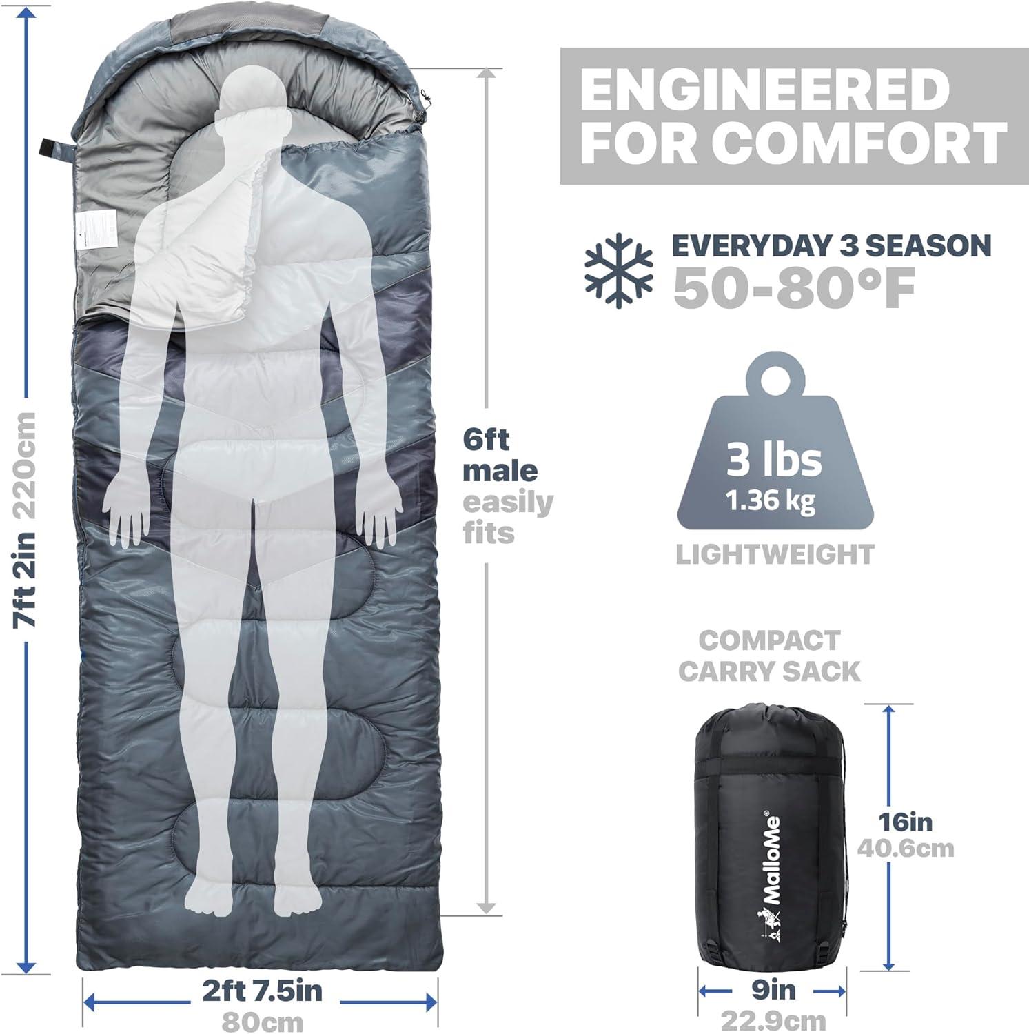 image:imageMalloMe Sleeping Bags for Adults Cold Weather amp Warm Backpacking Camping Sleeping Bag for Kids 1012 Girls Boys Lightweight Compact Camping Essentials Gear Accessories Hiking Sleep Must HavesMountain Gray