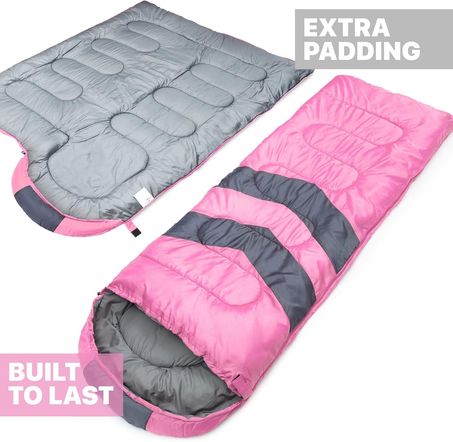 image:imageMalloMe Sleeping Bags for Adults Cold Weather amp Warm Backpacking Camping Sleeping Bag for Kids 1012 Girls Boys Lightweight Compact Camping Essentials Gear Accessories Hiking Sleep Must HavesBlossom Pink