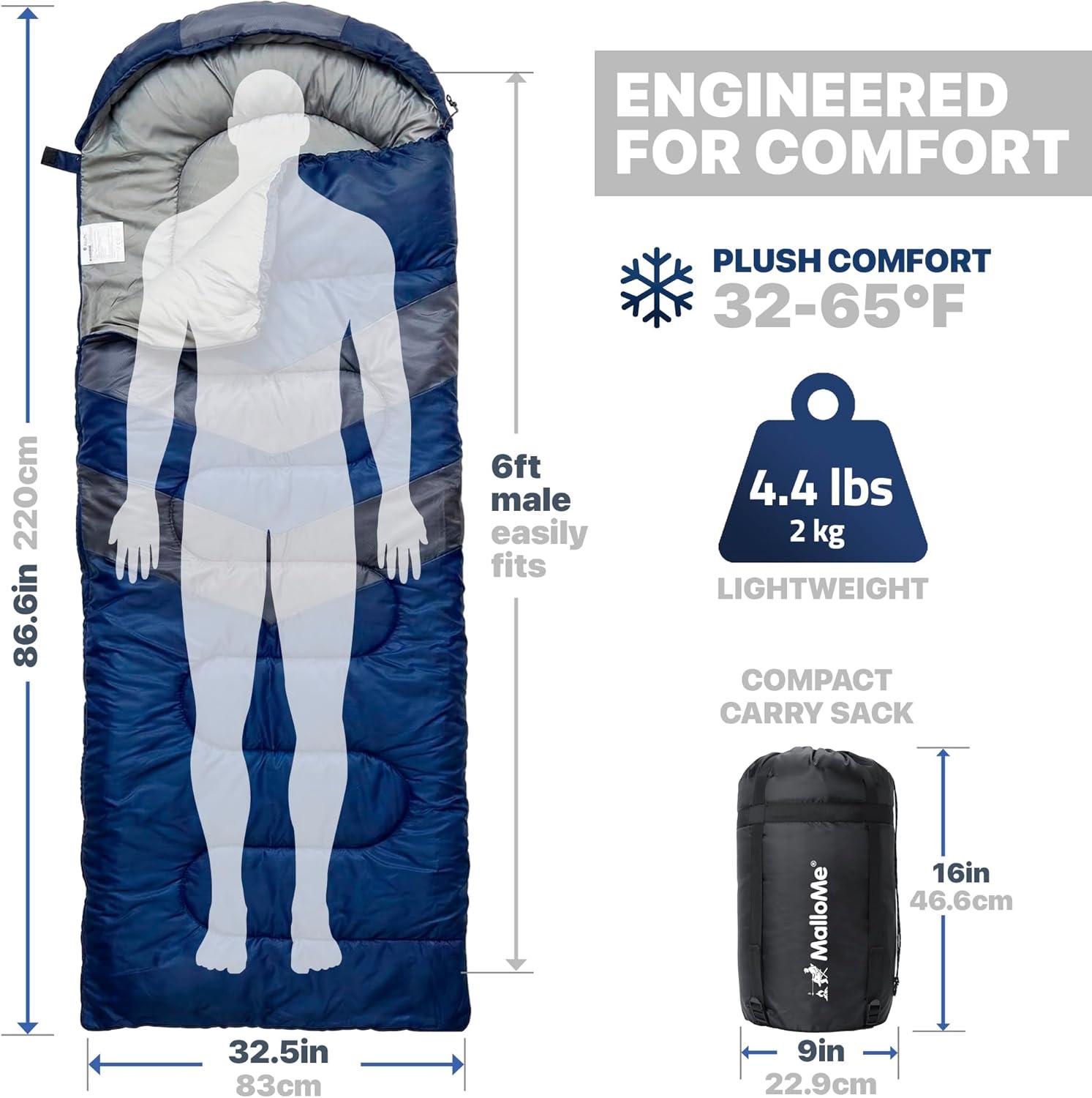 image:imageMalloMe Sleeping Bags for Adults Cold Weather amp Warm Backpacking Camping Sleeping Bag for Kids 1012 Girls Boys Lightweight Compact Camping Essentials Gear Accessories Hiking Sleep Must HavesNavy Blue