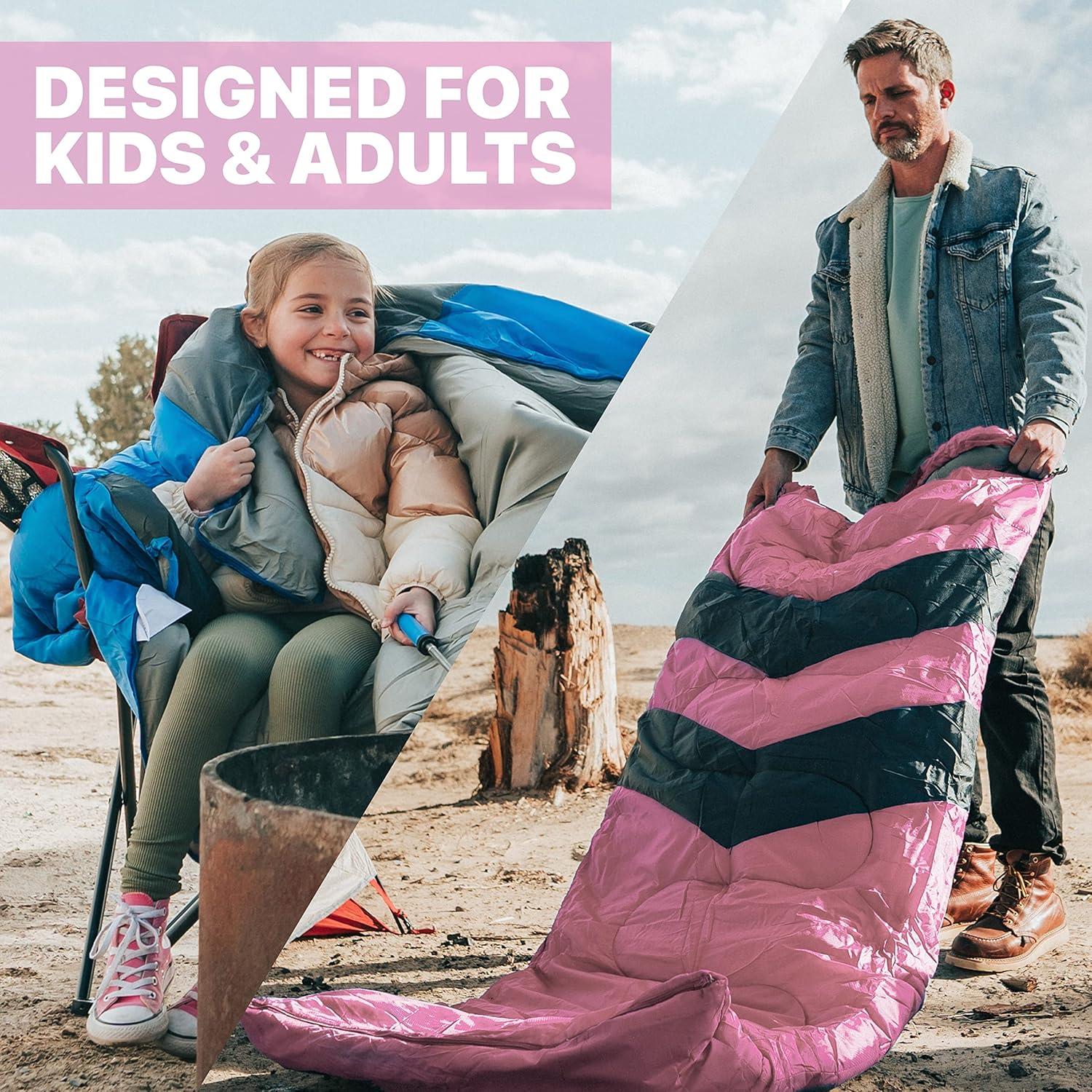 image:imageMalloMe Sleeping Bags for Adults Cold Weather amp Warm Backpacking Camping Sleeping Bag for Kids 1012 Girls Boys Lightweight Compact Camping Essentials Gear Accessories Hiking Sleep Must HavesBlossom Pink