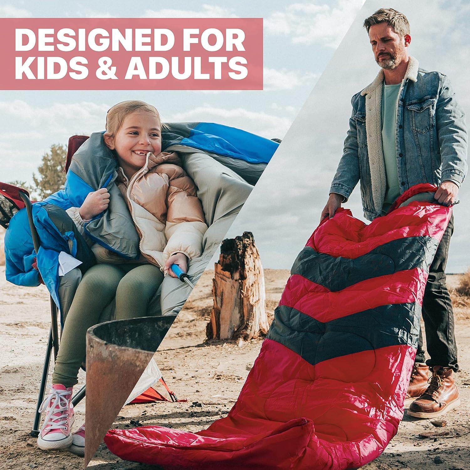 image:imageMalloMe Sleeping Bags for Adults Cold Weather amp Warm Backpacking Camping Sleeping Bag for Kids 1012 Girls Boys Lightweight Compact Camping Essentials Gear Accessories Hiking Sleep Must HavesRuby Red