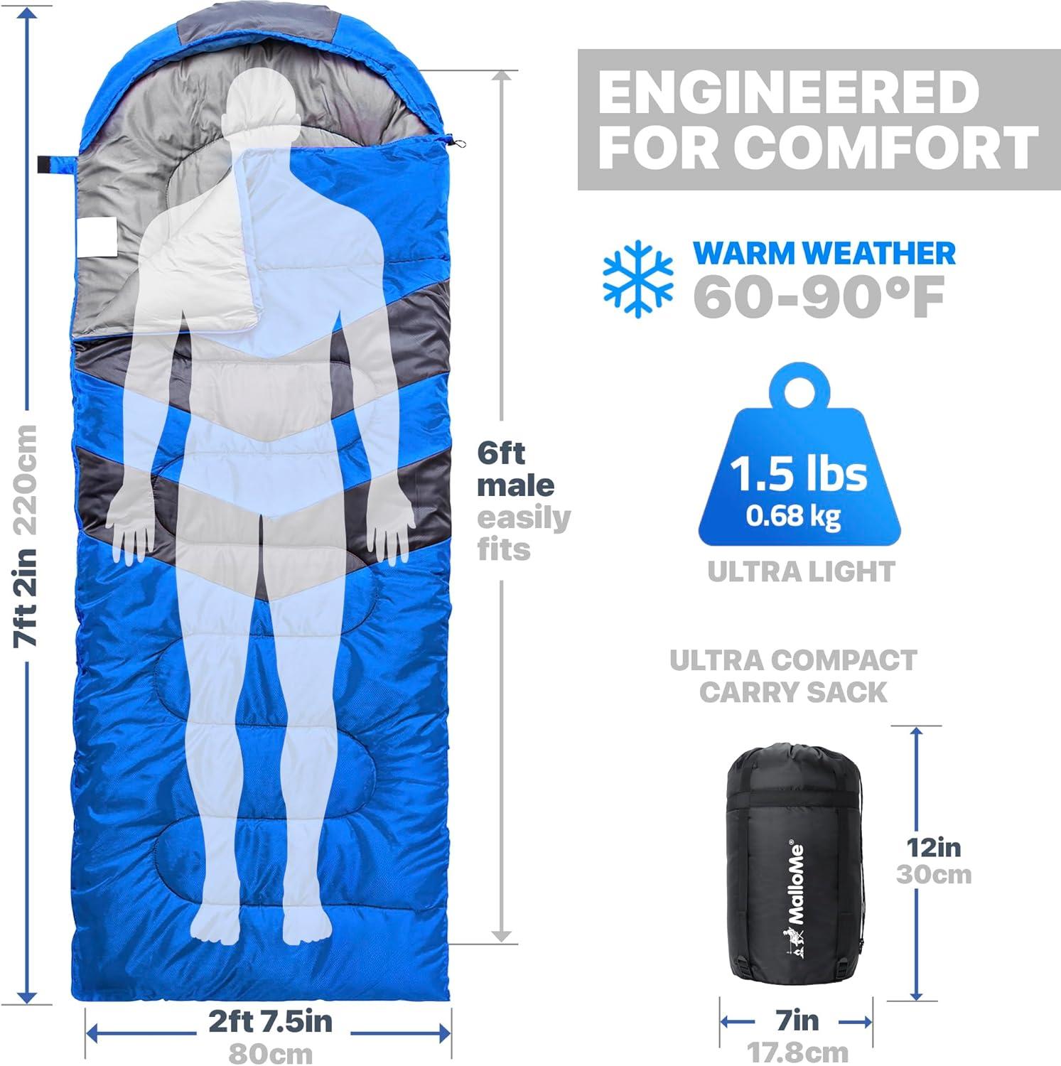 image:imageMalloMe Sleeping Bags for Adults Cold Weather amp Warm Backpacking Camping Sleeping Bag for Kids 1012 Girls Boys Lightweight Compact Camping Essentials Gear Accessories Hiking Sleep Must HavesOcean Blue