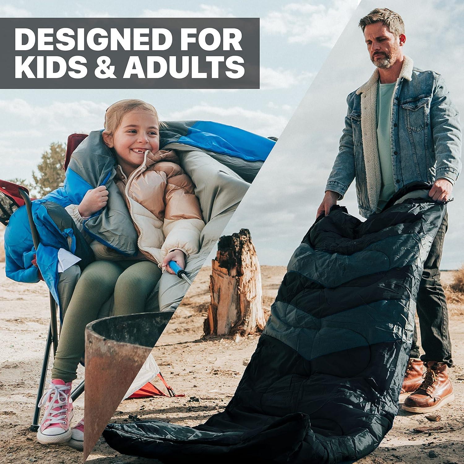 image:imageMalloMe Sleeping Bags for Adults Cold Weather amp Warm Backpacking Camping Sleeping Bag for Kids 1012 Girls Boys Lightweight Compact Camping Essentials Gear Accessories Hiking Sleep Must HavesBlack