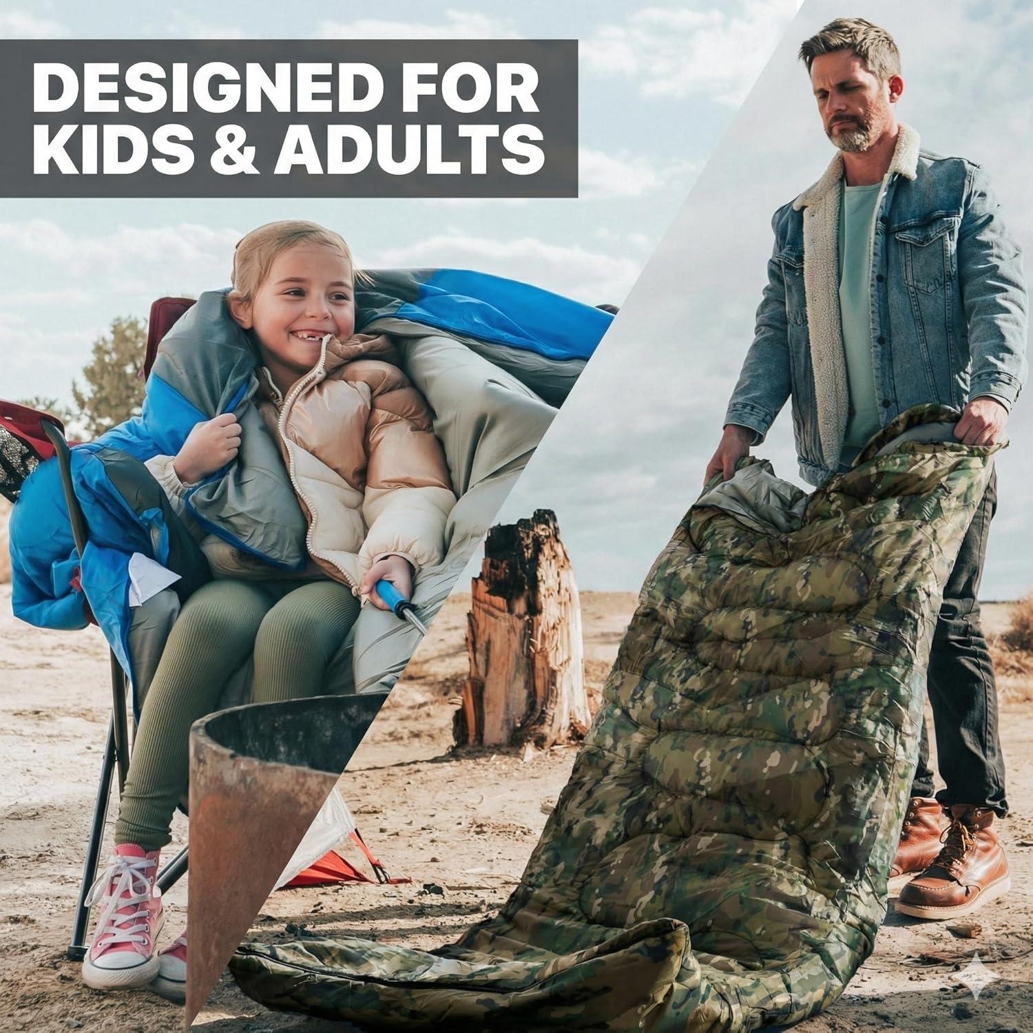 image:imageMalloMe Sleeping Bags for Adults Cold Weather amp Warm Backpacking Camping Sleeping Bag for Kids 1012 Girls Boys Lightweight Compact Camping Essentials Gear Accessories Hiking Sleep Must HavesWoodland Camo