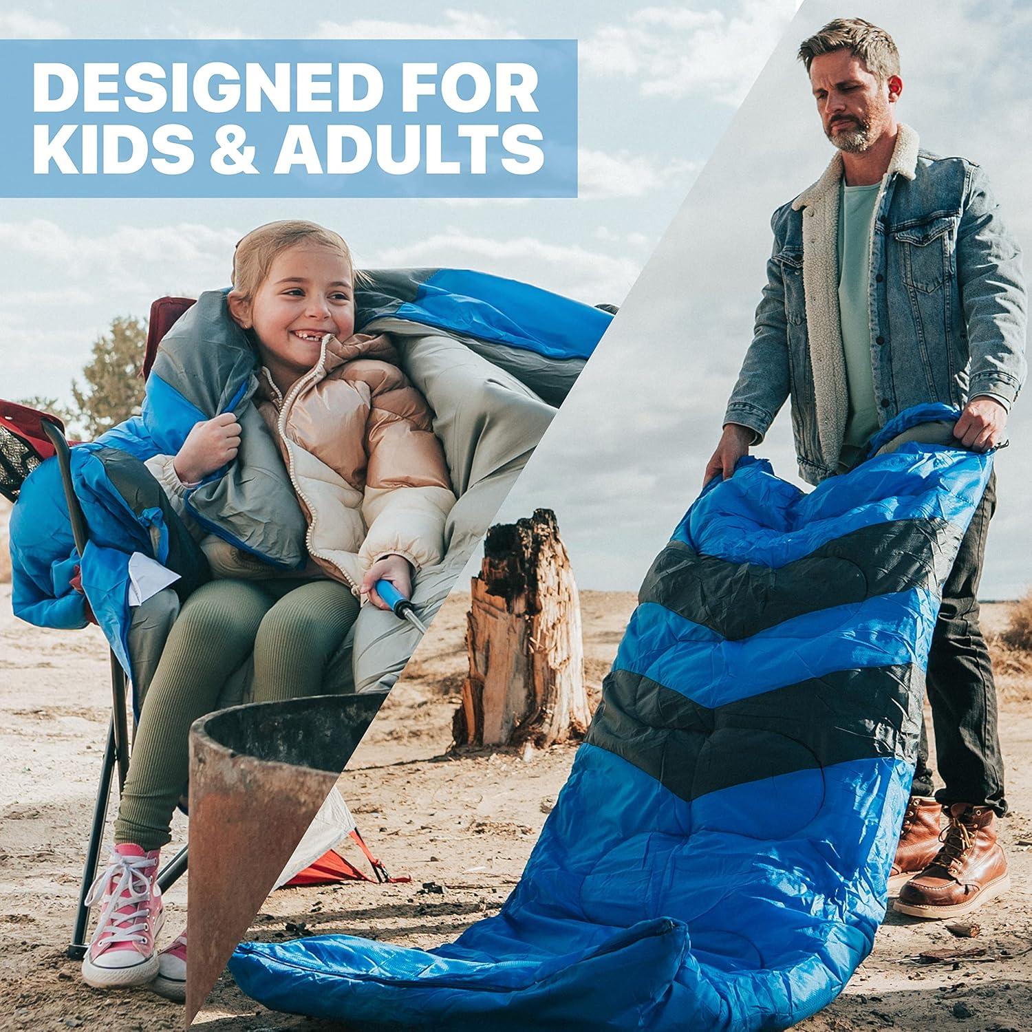 image:imageMalloMe Sleeping Bags for Adults Cold Weather amp Warm Backpacking Camping Sleeping Bag for Kids 1012 Girls Boys Lightweight Compact Camping Essentials Gear Accessories Hiking Sleep Must HavesOcean Blue