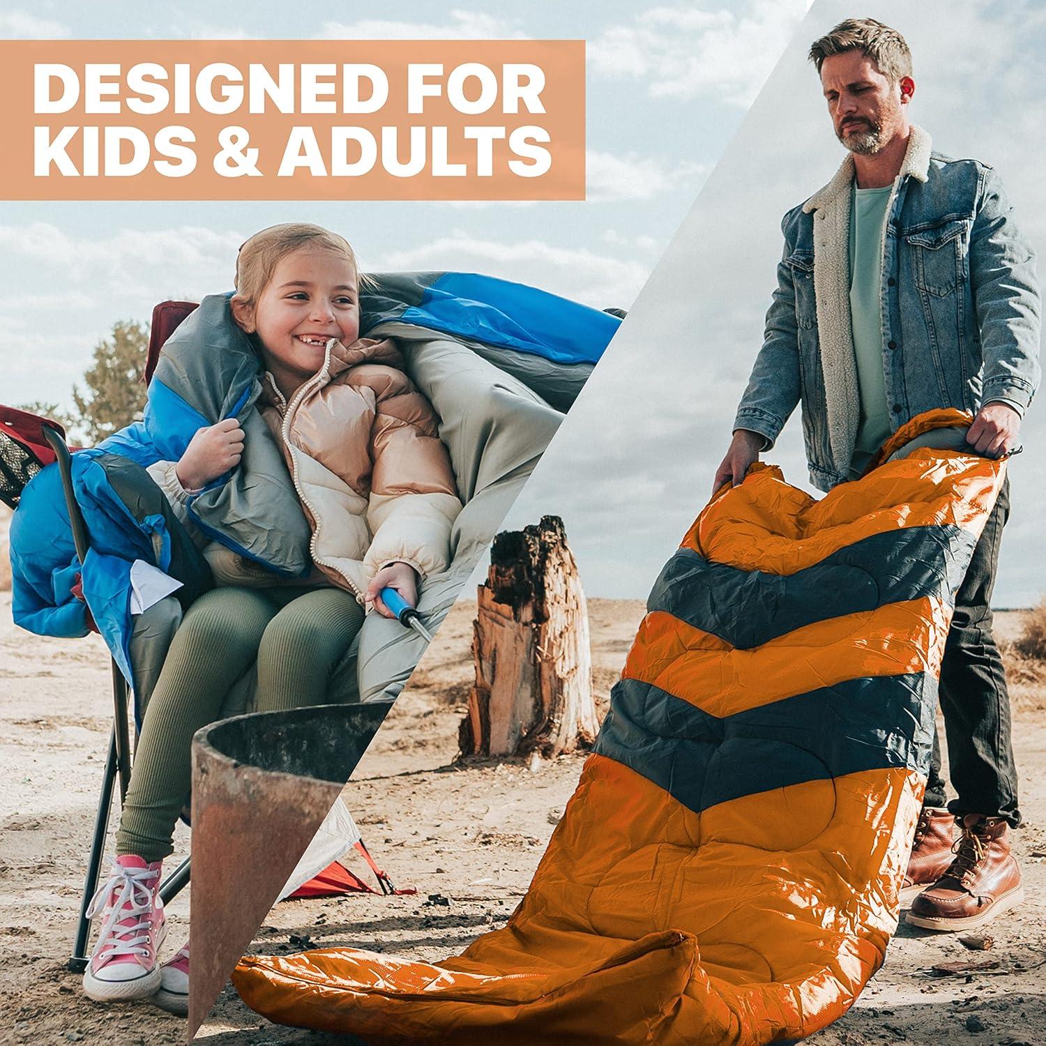 image:imageMalloMe Sleeping Bags for Adults Cold Weather amp Warm Backpacking Camping Sleeping Bag for Kids 1012 Girls Boys Lightweight Compact Camping Essentials Gear Accessories Hiking Sleep Must HavesSunburst Orange