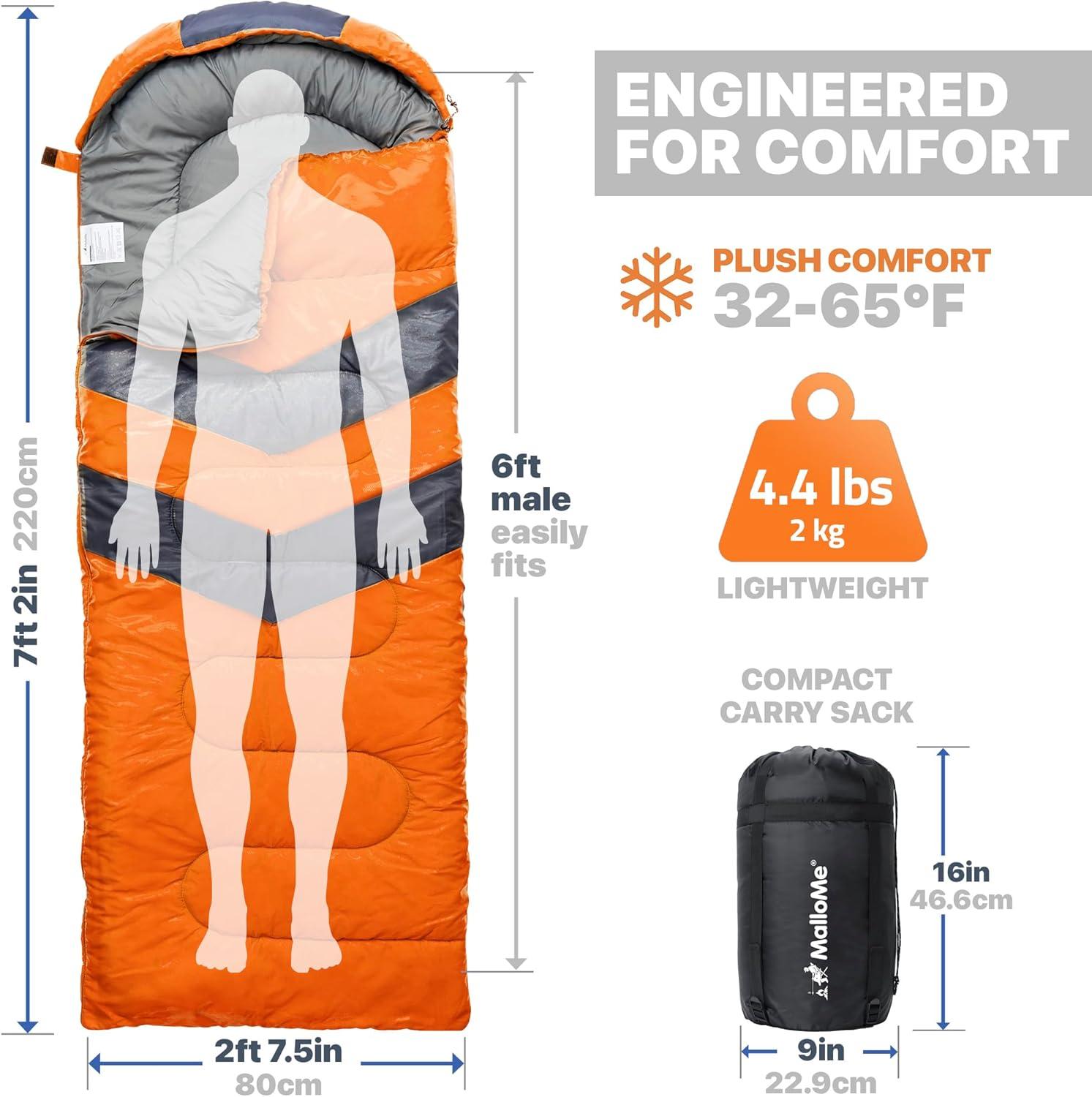 image:imageMalloMe Sleeping Bags for Adults Cold Weather amp Warm Backpacking Camping Sleeping Bag for Kids 1012 Girls Boys Lightweight Compact Camping Essentials Gear Accessories Hiking Sleep Must HavesSunburst Orange